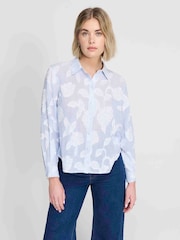 Finery Blue Floral Stripe Heidi Floral Stripe Relaxed Fit Collared Shirt - Image 1 of 4