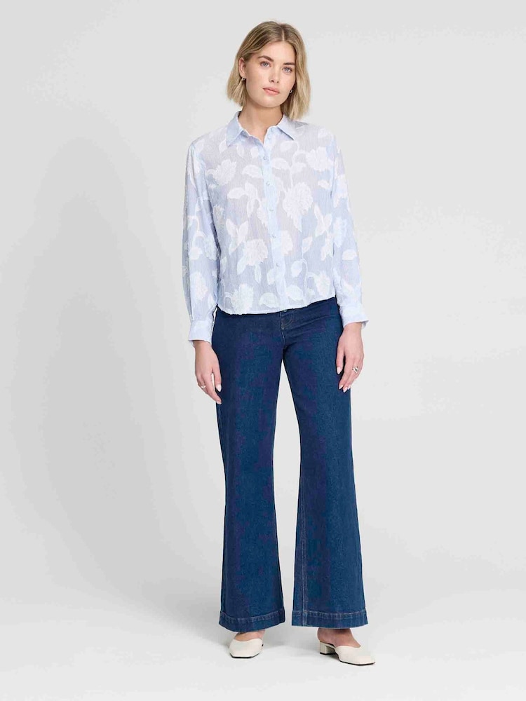 Finery Blue Floral Stripe Heidi Floral Stripe Relaxed Fit Collared Shirt - Image 2 of 4 Finery Blue Floral Stripe Heidi Floral Stripe Relaxed Fit Collared Shirt - Image 2 of 4