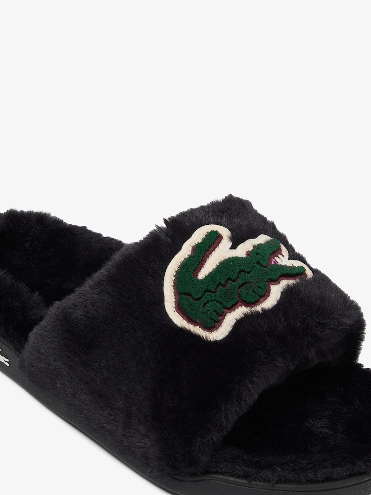 Lacoste Black Fleece Lined Serve Slide Slippers - Image 6 of 6 Lacoste Black Fleece Lined Serve Slide Slippers - Image 6 of 6