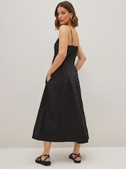 Black Strappy Waisted 100% Cotton Midi Dress - Image 3 of 6