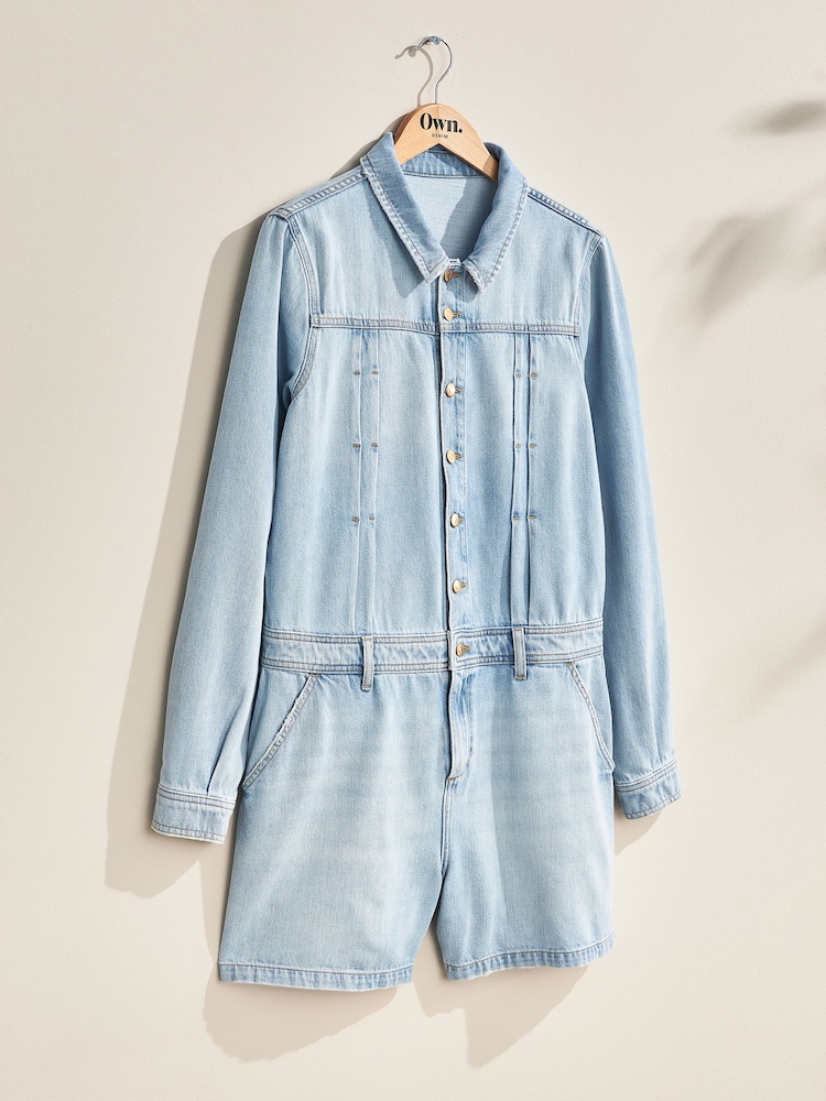Bleach-Waschung - Own. Kurzer Denim-Overall - Bild 2 von 16