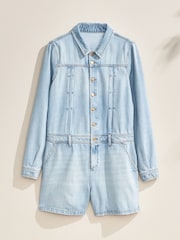 Bleach-Waschung - Own. Kurzer Denim-Overall - Bild 3 von 16