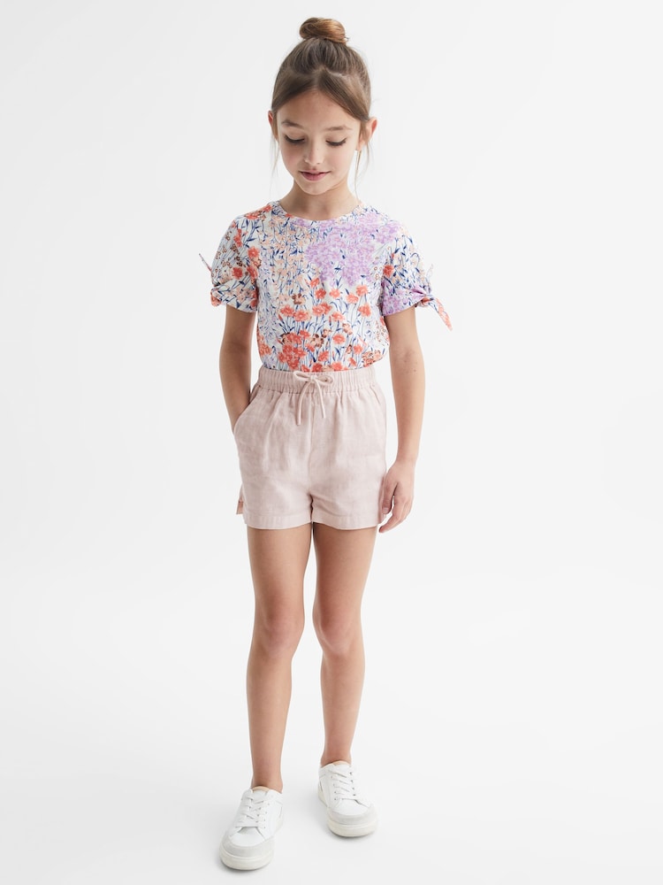 Reiss Soft Pink Cleo 9-12 yrs Linen Drawstring Shorts - Image 1 of 6