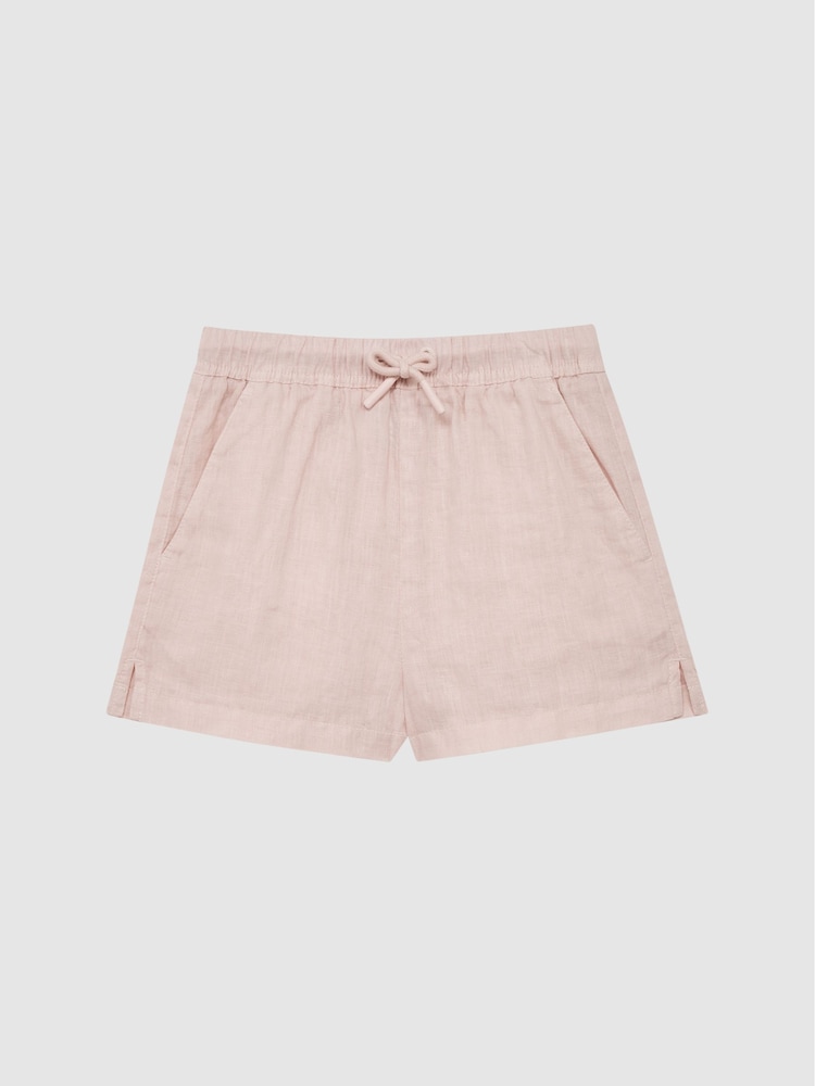 Reiss Soft Pink Cleo 9-12 yrs Linen Drawstring Shorts - Image 2 of 6