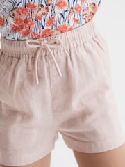 Reiss Soft Pink Cleo 9-12 yrs Linen Drawstring Shorts - Image 4 of 6