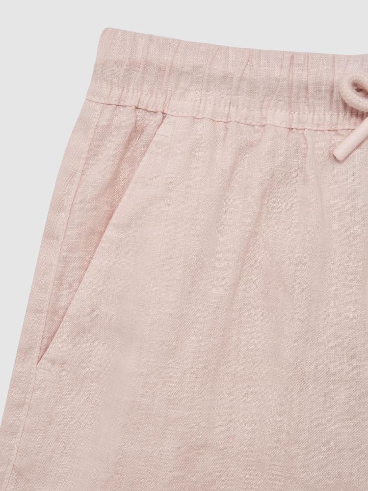 Reiss Soft Pink Cleo 9-12 yrs Linen Drawstring Shorts - Image 6 of 6