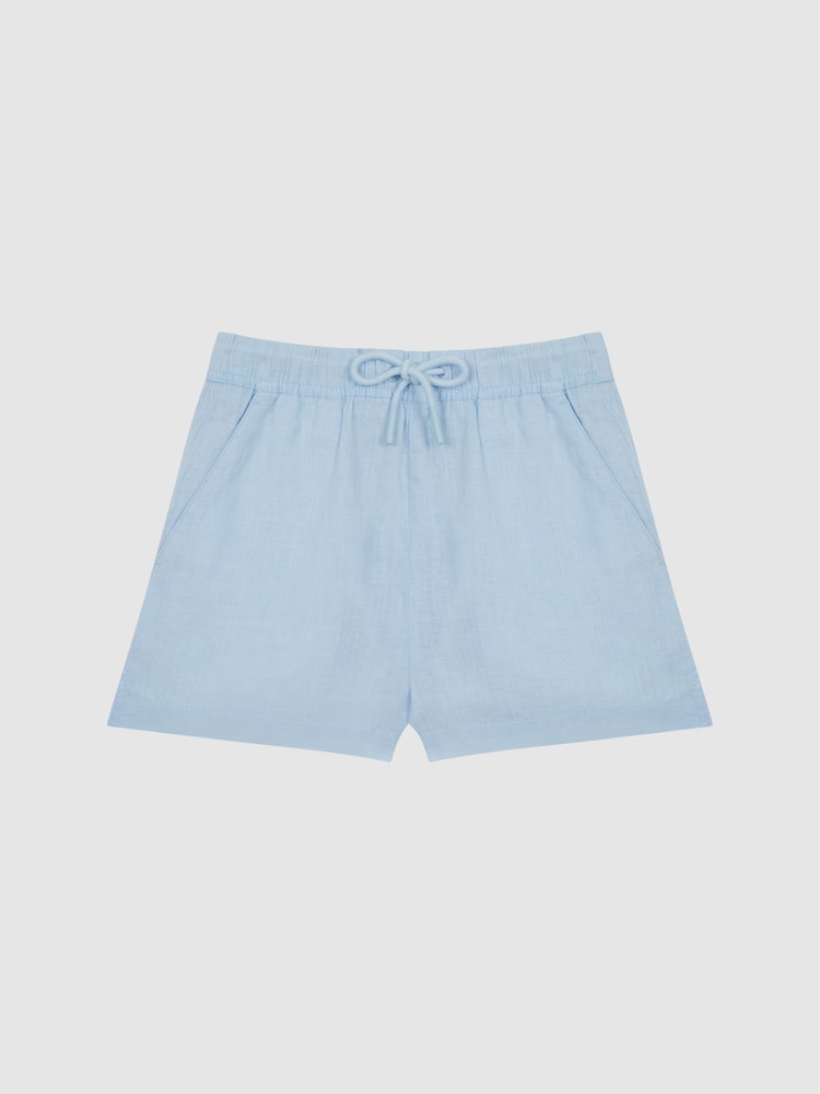 Reiss Ice Blue Cleo 9-12 yrs Linen Drawstring Shorts - Image 2 of 6