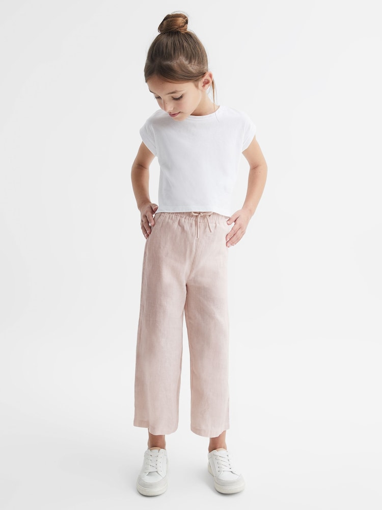 Reiss Soft Pink Cleo Senior Linen Drawstring Trousers - Image 1 of 6