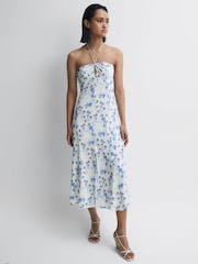Reiss White Sophia Floral Print Halter Neck Midi Dress - Image 1 of 5