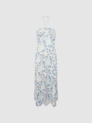 Reiss White Sophia Floral Print Halter Neck Midi Dress - Image 2 of 5