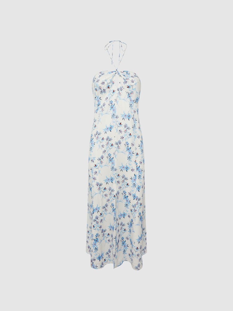 Reiss White Sophia Floral Print Halter Neck Midi Dress - Image 2 of 5