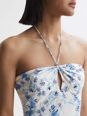 Reiss White Sophia Floral Print Halter Neck Midi Dress - Image 4 of 5