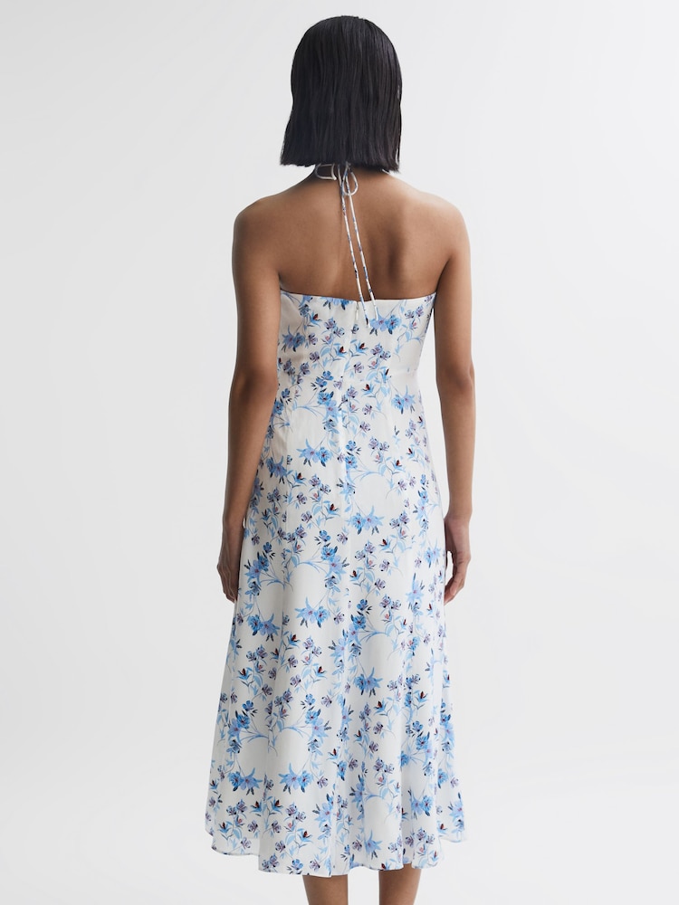 Reiss White Sophia Floral Print Halter Neck Midi Dress - Image 5 of 5