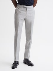 Reiss Grey Matinee Wool Linen Blend Slim Fit Trousers - Image 1 of 6