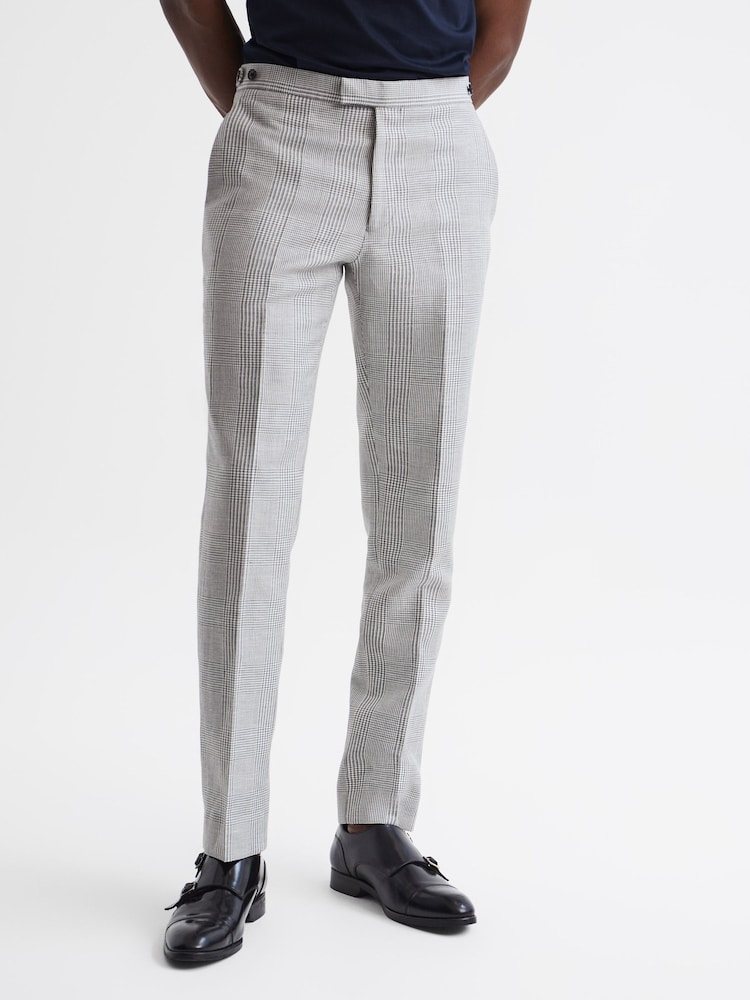 Reiss Grey Matinee Wool Linen Blend Slim Fit Trousers - Image 1 of 6
