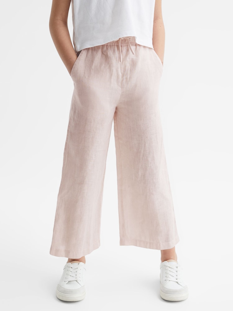 Reiss Soft Pink Cleo 4-9 yrs 100% Linen Drawstring Trousers - Image 1 of 6
