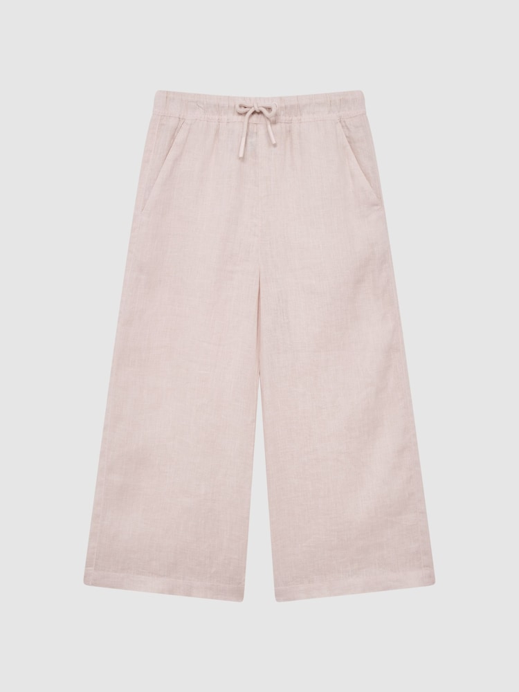 Reiss Soft Pink Cleo 4-9 yrs 100% Linen Drawstring Trousers - Image 2 of 6