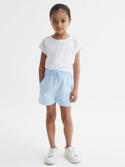 Reiss Ice Blue Cleo 4-9 yrs Linen Drawstring Shorts - Image 1 of 6