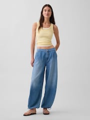Medium wassing - Gap Mid Rise UltraSoft Pull On Cuffed Barrel Jeans - Afbeelding 4 van 4