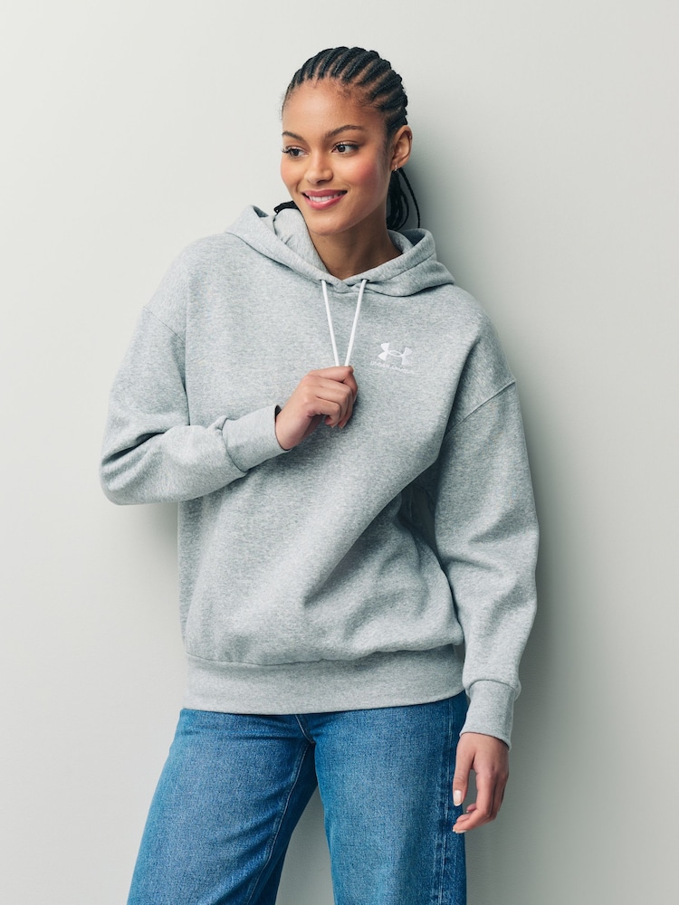 Under Armour Grey Oversized Essential Fleece hoodie - Image 6 of 9