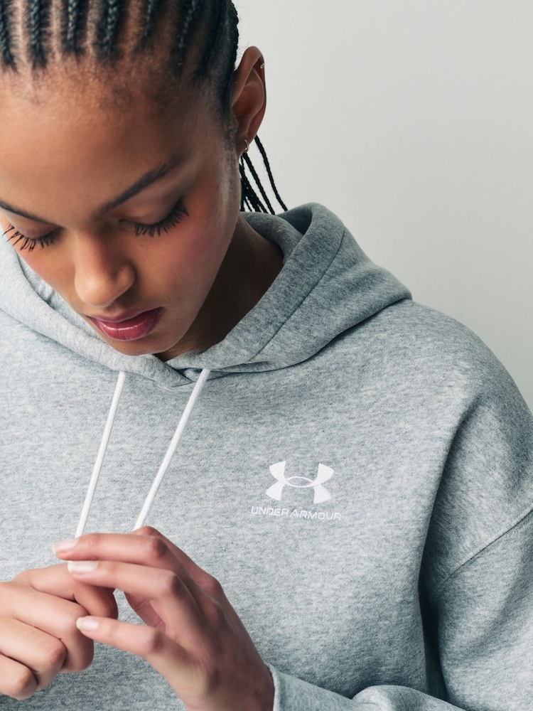 Under Armour Grey Oversized Essential Fleece hoodie - Image 7 of 9