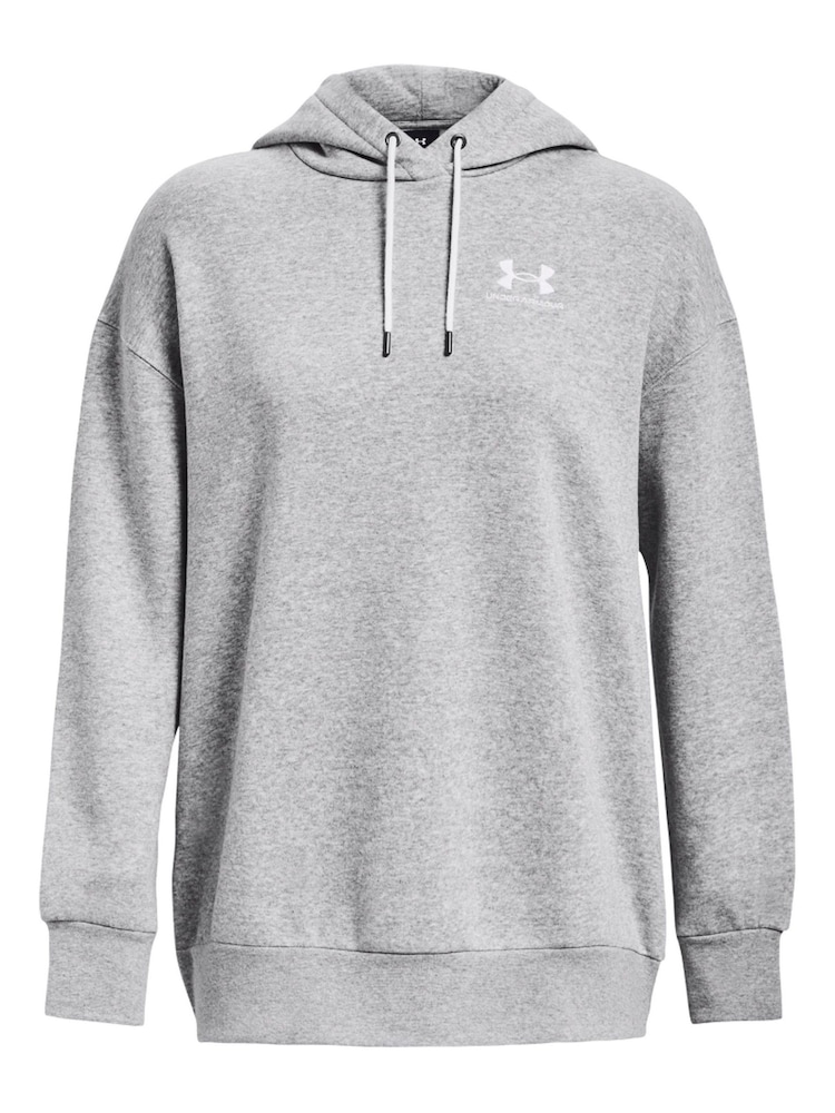 Under Armour Grey Oversized Essential Fleece hoodie - Image 8 of 9