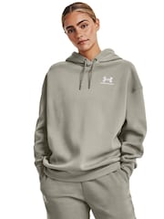 Under Armour Green Oversized Essential Fleece Hoodie - Image 1 of 6