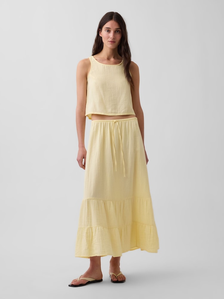 Gap Yellow Cotton Gauze Tiered Easy Maxi Skirt - Image 1 of 3