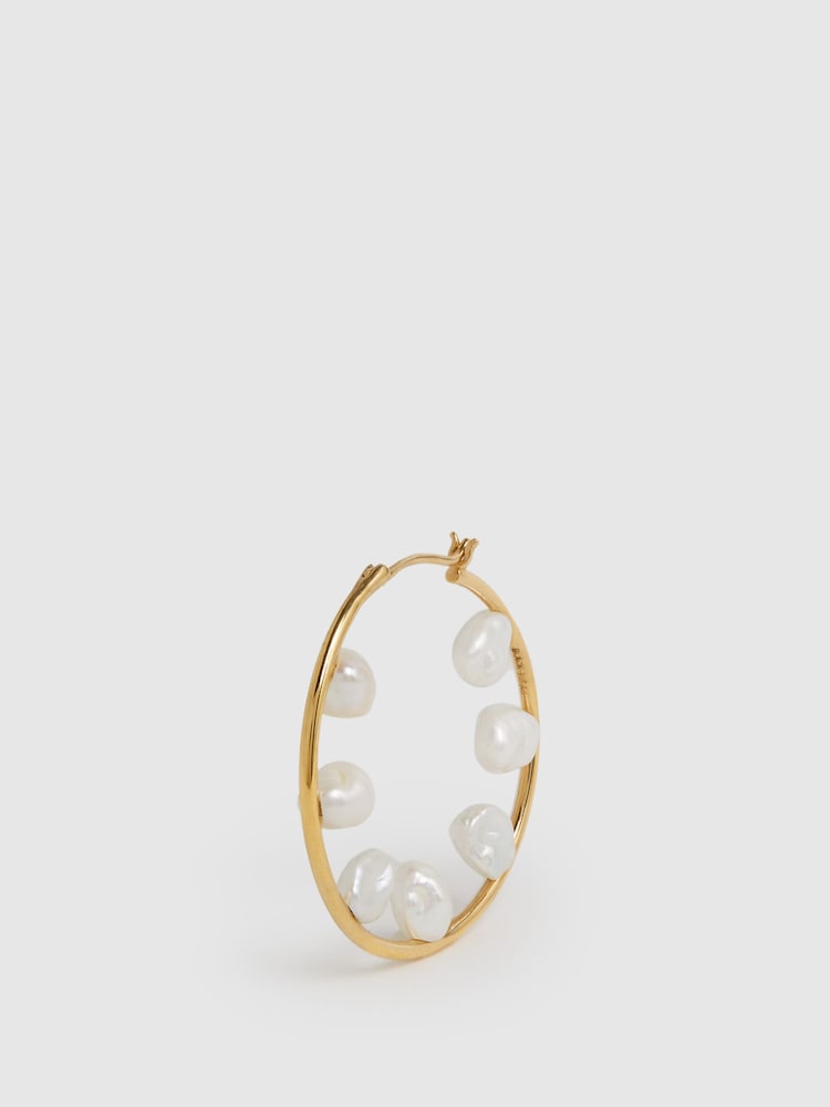 Reiss Gold Baroque 35 Maria Black Hoop Earring - Image 5 of 5
