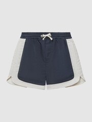 Reiss Navy/Ecru Surf Senior Drawstring Contrast Swim Shorts - Image 2 of 7