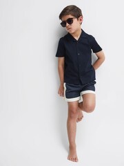 Reiss Navy/Ecru Surf Senior Drawstring Contrast Swim Shorts - Image 3 of 7