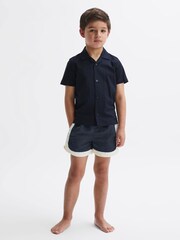 Reiss Navy/Ecru Surf Senior Drawstring Contrast Swim Shorts - Image 6 of 7