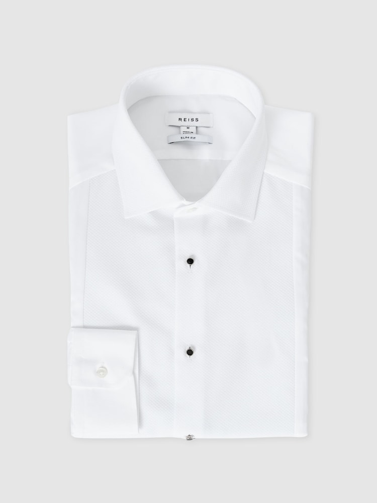 Reiss White Marcel Slim Fit Cotton Marcella Tuxedo Shirt - Image 1 of 9