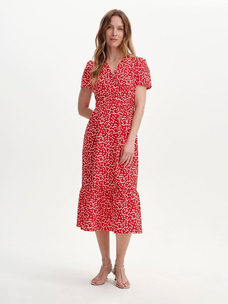 Finery Red Deena Faux Wrap Midi Dress - Image 1 of 4 Finery Red Deena Faux Wrap Midi Dress - Image 1 of 4