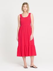 Finery Pink Sleeveless Gingham Seersucker Midi Dress - Image 1 of 4