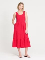 Finery Pink Sleeveless Gingham Seersucker Midi Dress - Image 2 of 4