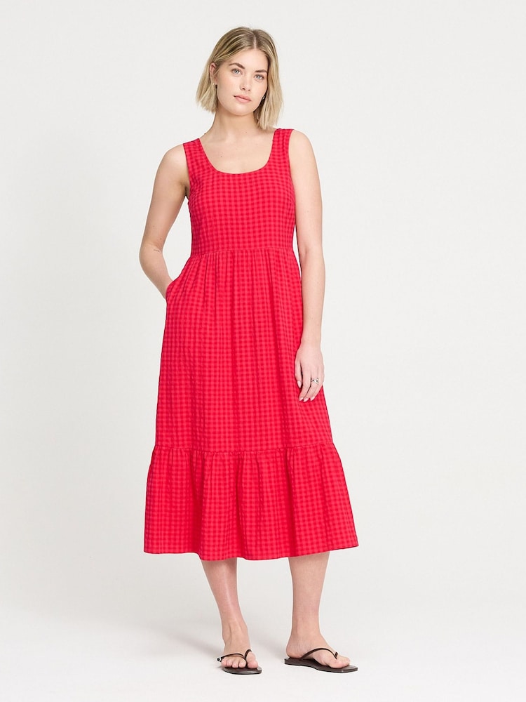Finery Pink Sleeveless Gingham Seersucker Midi Dress - Image 2 of 4