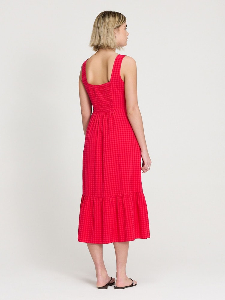 Finery Pink Sleeveless Gingham Seersucker Midi Dress - Image 4 of 4