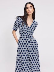 Finery Blue Samantha Spot Button Through Midi Dress - Image 2 of 4