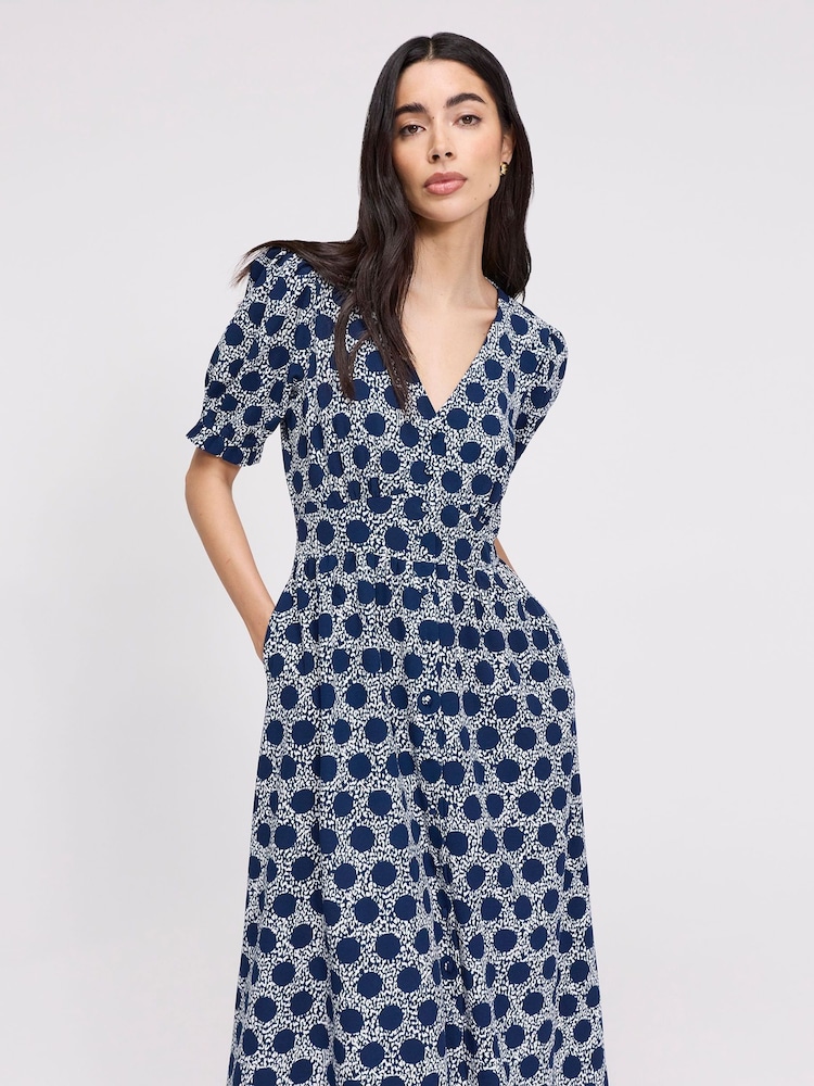 Finery Blue Samantha Spot Button Through Midi Dress - Image 2 of 4 Finery Blue Samantha Spot Button Through Midi Dress - Image 2 of 4