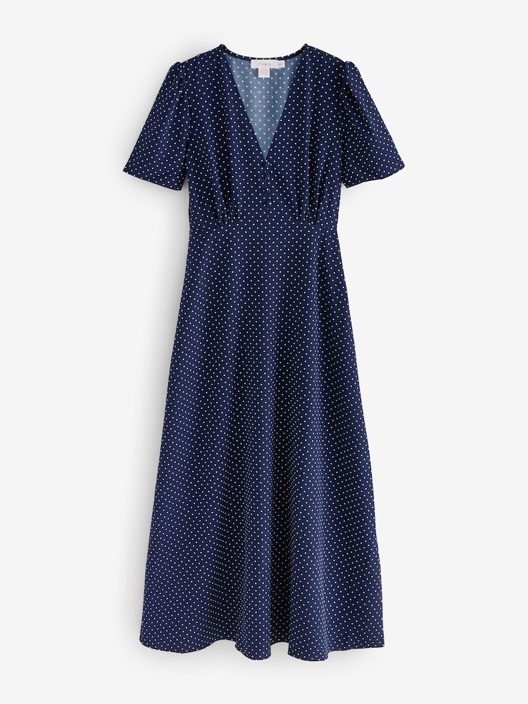 Finery Blue Nieve V-Neck Midi Dress - Image 1 of 1 Finery Blue Nieve V-Neck Midi Dress - Image 1 of 1