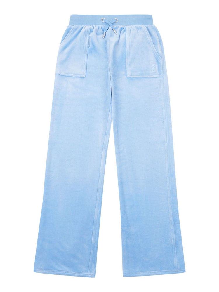 Juicy Couture Girls Blue Velour Patch Pocket Joggers - Image 1 of 3