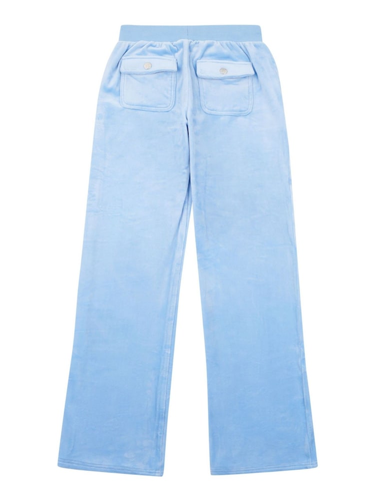 Juicy Couture Girls Blue Velour Patch Pocket Joggers - Image 2 of 3