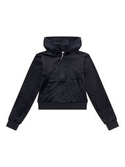 Negru - Hanorac din velur cu fermoar întreg pentru fete Juicy Couture Roz - Imaginea 1 din 3