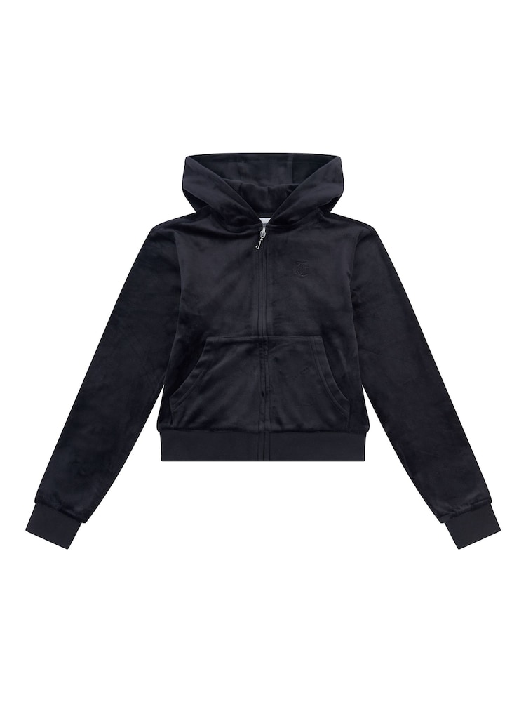 Negru - Hanorac din velur cu fermoar întreg pentru fete Juicy Couture Roz - Imaginea 1 din 3