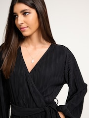 Black Long Sleeve Plissé Jumpsuit - Image 2 of 6