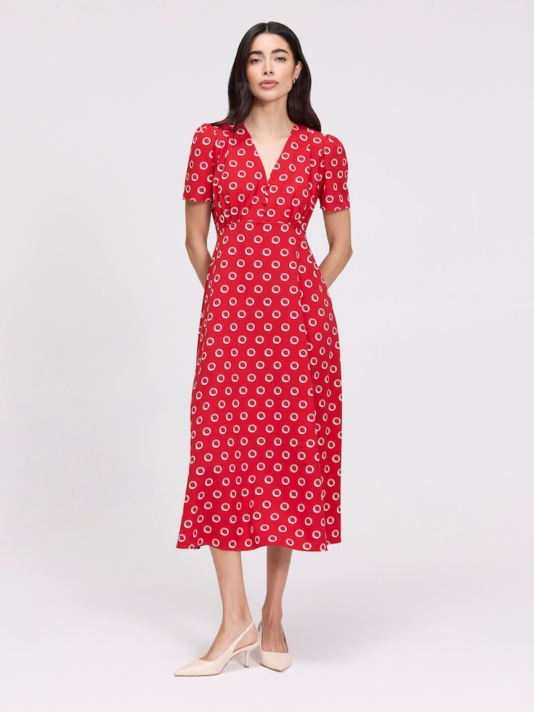 Finery Red Nieve V-Neck Midi Dress - Image 1 of 4 Finery Red Nieve V-Neck Midi Dress - Image 1 of 4