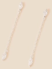 Accessorize White Sterling Silver Sparkle Chain Long Drop Earrings - Image 1 of 2
