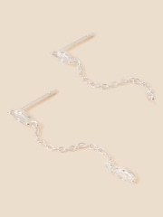 Accessorize White Sterling Silver Sparkle Chain Long Drop Earrings - Image 2 of 2