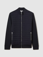 Reiss Navy Flintoff Hybrid Quilt and Knit Zip-Through Jacket - Image 2 of 8